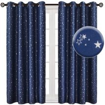 Pack de 2 rideaux occultants opaques à étoiles - bleu foncé - 132x213cm