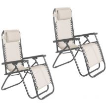 Pack de 2 sillas Gravedad Cero reclinables con Bloqueo de Seguridad de Tejido Oxford y Acero (Beige)