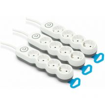 Garza - Pack de 3 Bases múltiples con 4 enchufes, Cable de 1.4 Metros, Enchufe Plano, con Interruptor, Protección Infantil, Blanco