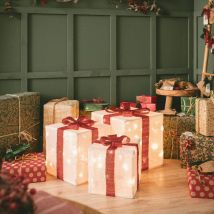 Ledkia - Pack de 3 Boîtes Cadeaux de Noël led à Piles Noelle Blanc / Rouge