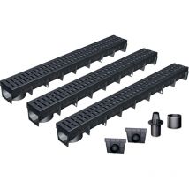 Pack de 3 : Caniveau Extérieur avec Grille passerelle Polyamide Classe B125 MEA park - Caniveaux pour Terrasse, Piscine, Jardin -Largeur Utile 10cm