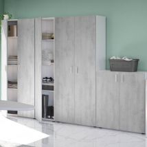 Pack de 4 armarios multiusosen color cemento y blanco Despensa Cocina