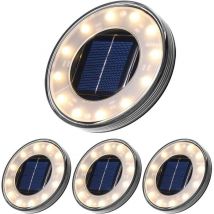 Pack de 4 farolas solares LED de 12 LED para exteriores, impermeables, IP68, para caminos, jardines, patios y césped (blanco cálido) - RWELighting &