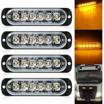 Lucky-88 - Pack de 4 - Lumière stroboscopique ultra mince ambre à 6 led - Barre lumineuse à led Mini barre lumineuse d'urgence 18 Mode clignotant