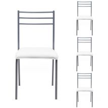 Homely - Pack de 4 sillas de cocina paris asiento de pvc y estructura de metal metal gris-pvc blanco