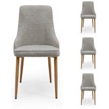 Homely - Pack de 4 sillas de comedor queen, tapizadas en tela, patas metálicas en acabado madera gris claro