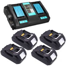 Powerwings - pack de 5) 4X Batterie pour Makita 18V1.5Ah BL1815N BL1840 BL1830 BL1850 BL1860B + chargeur DC18SF 4 ports 14.4V-18V