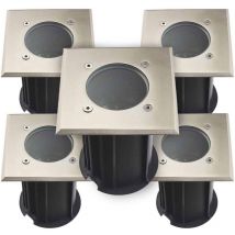 Leclubled - Pack de 5 Supports Spots Encastrables Sol GU5.3 DC12V Étanche IP67 Carré - perçage 98mm Diffuseur Transparent