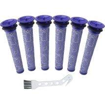 Pack de 6 prefiltros de recambio + un cepillo para Dyson DC58, DC59, V6, V7, V8. Número de pieza de repuesto 965661-01.