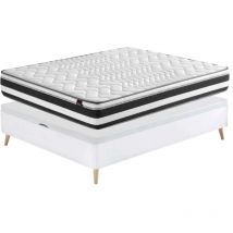 Pack de Descanso 150x190 cm formado por Canapé y Colchón de Grafeno Bio en Color Blanco con Patas