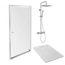 Plato de ducha Ipso 90 x 90 + hornacina pared puerta pivotante + Columna de ducha Brigitte - Jacob Delafon