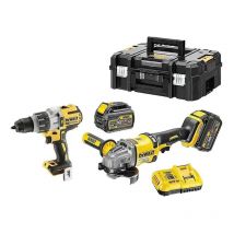 Pack 2 outils 54V Dewalt DCK2055T2-QW : Perceuse-visseuse à percussion DCD996 et Meuleuse Ø125mm DCG414 avec coffret et 2 Batteries 6,0 Ah flexvolt