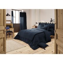 Pack double gaze de coton luxe housse de couette 240 x 220 cm + 2 taies d'oreiller 60 x 60 Bleu foncé