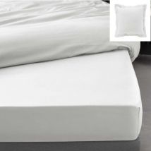 Pack drap housse king size 180 x 200 cm + 2 taies en percale 78 fils Blanc