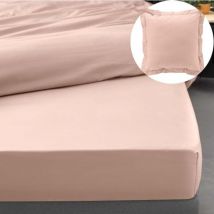 Pack drap housse king size 180 x 200 cm + 2 taies en percale 78 fils Nude