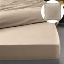 Pack drap housse king size 180 x 200 cm + 2 taies en percale 78 fils Sable