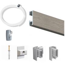 Arti Teq - Pack Eco 2 mètres de cimaise Click Rail couleur Aluminium - Solution suspension cadres et tableaux