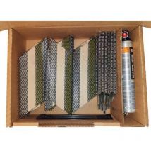 Pack Eco Stahlnagel Papierstreifen 34° geringelt + 2 Eco Gaskartuschen - Diam. 2,8x50 mm - Schachtel 2200 St. - arca - SPBP343150RSECO