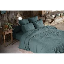 L'effet Papillon - Pack gaze de coton parure de couette 260X240 cm + drap housse 160X200 + 2 taies 60x60 Bleu