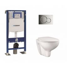 Pack WC Geberit UP320 + Cuvette GROHE sans bride Bau Ceramic + plaque sigma CHR brillante