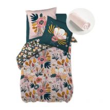 Pack housse de couette 140x200 cm Champetre + drap housse 90x190 Rose