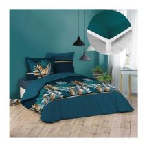 Pack housse de couette 220x240 cm Alianor + drap housse 140x190 Pétrole