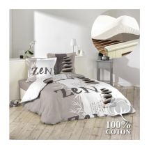 Pack housse de couette 220x240 cm Galets + drap housse 140x190 Blanc