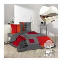 Pack housse de couette 220x240 cm Quadro + drap housse 140x190x30 Blanc