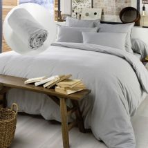 Cdaffaires - Pack Housse de couette 240x220 cm chaude en flanelle + 2 taies + drap housse 140x190 Candice Gris