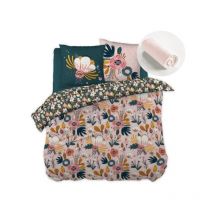 Pack housse de couette 260x240 cm Champêtre + drap housse 160x200 Rose