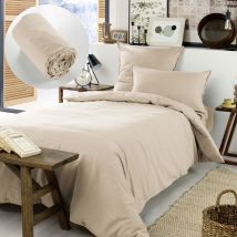 Cdaffaires - Pack Housse de couette chaude en flanelle 140 x 200 cm + drap housse 90x190 Candice Beige
