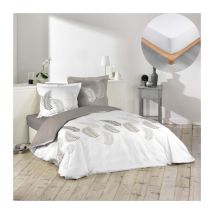 Pack housse de couette Goyave 200x200 cm + drap housse 140x190 Blanc