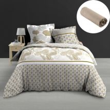 PacK housse de couette240 x 220 cm percale 78 fils Melisse + dh 140x190 cm Sable