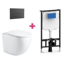 Aquore - pack inodoro suspendido cerámica genova con cisterna y pulsador Negro rectangular