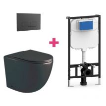 PACK inodoro suspendido cerámica GENOVA negro mate con cisterna y pulsador Negro rectangular