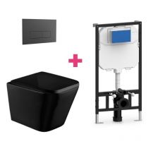 Aquore - pack inodoro suspendido cerámica pisa negro mate con cisterna y pulsador Negro rectangular