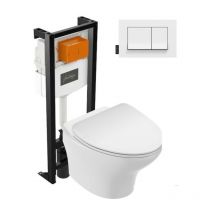 Pack inodoro suspendido compacto sin montura New wave + estructura soporte + placa blanco brillo - Jacob Delafon
