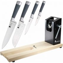 Bergner - Pack Jamonero Masterpro y un Set 4 Cuchillos De Cocina 'San Ignacio' - Madera y Gris
