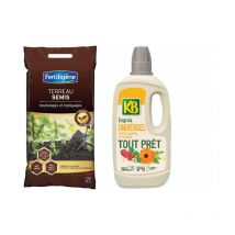Fertiligene - Pack jardinage - Terreau semis fertiligène - 6L - Engrais universel toutes plantes, légumes et fruits kb - 1L