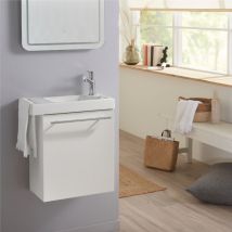 Godart - Pack lave-mains Blanc mat avec porte serviette - Mitigeur à droite - L.48 x h. 52.5 cm - Houston 2