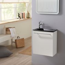 Godart - Pack lave-mains Blanc mat avec vasque design noire - Mitigeur à gauche - L.42.5 x h. 48.6 cm - Hanos