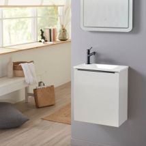 Godart - Pack lave-mains Blanc Mat et poignée noire avec lave-mains extra fin - Robinet Eau froide à gauche -L.42.5 x H.48.6cm - Hanos