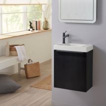 Godart - Pack lave-mains Noir Mat avec poignée noire et lave-mains - Robinetterie Eau froide à gauche - L.42.5 x h. 52.5 cm - Hamac 2