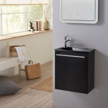 Godart - Pack lave-mains Noir Mat avec vasque design noire - Robinetterie Eau froide à gauche - L.42.5 x h. 48.6 cm - Hanos