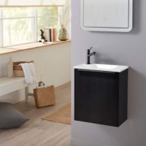 Godart - Pack lave-mains noir mat suspendu - Vasque blanche, robinet eau froide à gauche - L.42.5 x H.48.6cm