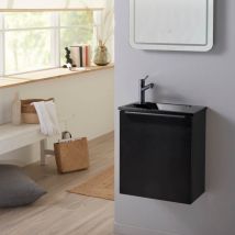 Godart - Pack lave-mains Noir Mat et poignée noire avec lave-mains extra fin noir - Robinet Eau froide à gauche -L.42.5 x H.48.6cm