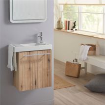 Godart - Pack lave-mains Oak strié avec porte serviette - Mitigeur à droite - L.48 x h. 52.5 cm - Houston 2