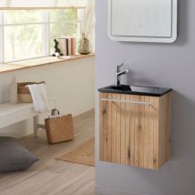 Pack lave-mains Oak strié avec vasque design noire - Robinetterie Eau froide à gauche - L.42.5 X H. 48.6 cm - Hanos