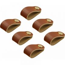 Pack Leather Handles, Leather Furniture Handles, Leather Knobs Handles, Leather Kitchen Cabinet Handles, Thin Leather Handles with Screws (Brown)
