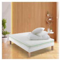 Bysommiflex - Pack literie compléte 140x190 : Matelas ressorts ensachés, Sommier, (Couette + Oreillers mémoire de forme + Parure offerte)